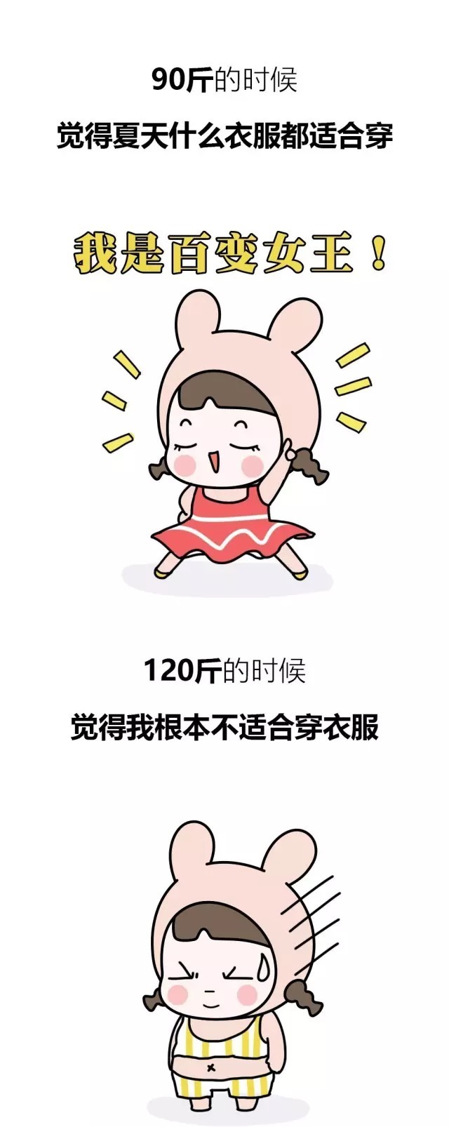 90斤和120斤的女生夏天有什么不同？